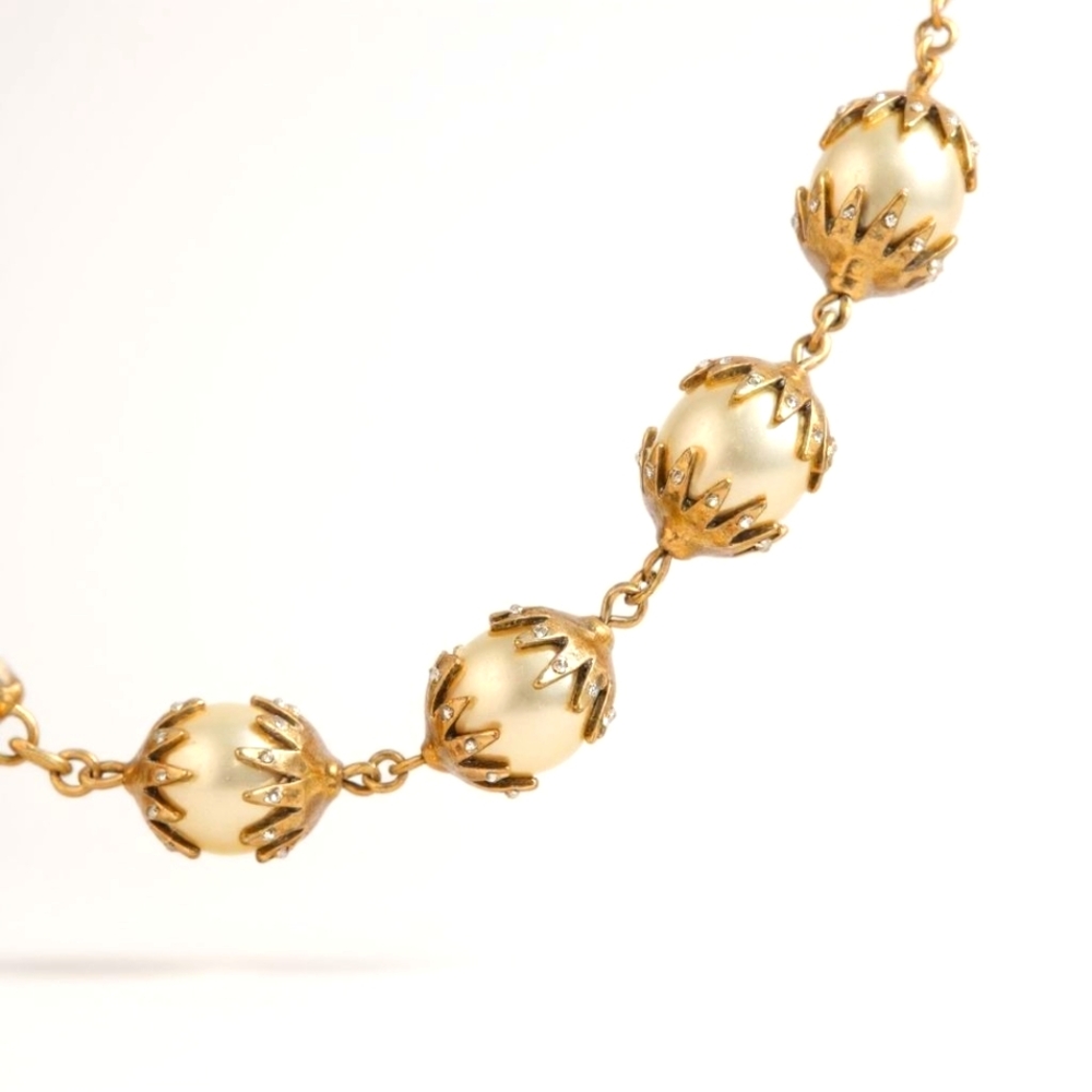 Weekend Max Mara Gold Faux Pearl Statement Necklace Designer Bold - Picture 3 of 4